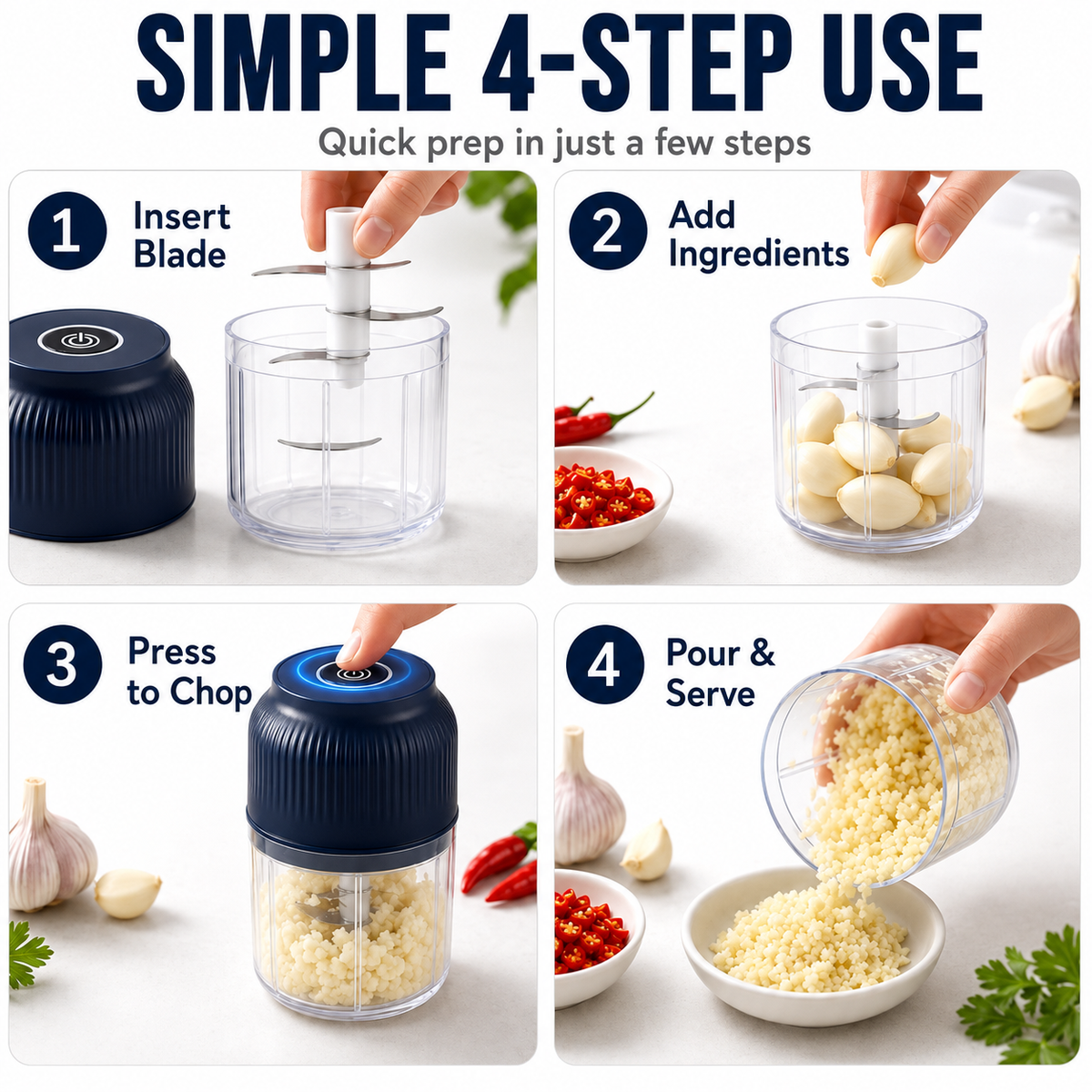 UPSELL🔥 50% OFF! 🔥6-Blade Electric Food Chopper | For Vegetables, Onions, Herbs, Nuts & Meat | Cordless, One-Touch & Easy to Clean | Baby Food Maker, Juicer, Spice Grinder & Meat Grinder