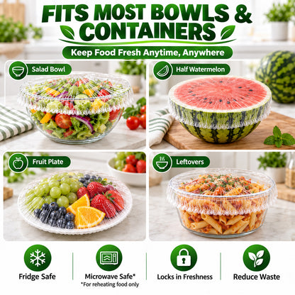 ❄️ 100PCS Disposable Stretch Food Covers🥡 Elastic Kitchen Bowl & Plate Lids, Plastic Wrap Alternative for Food Storage & Leftovers Preservation 🥗