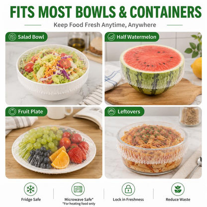 ❄️🥡 100PCS Disposable Stretch Food Covers, Elastic Kitchen Bowl & Plate Lids, Plastic Wrap Alternative for Food Storage & Leftovers Preservation – Buy 1 Get 1 Free, 200PCS Total