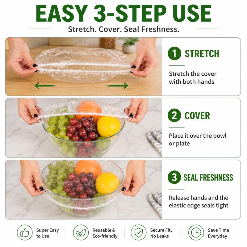 ❄️🥡 100PCS Disposable Stretch Food Covers, Elastic Kitchen Bowl & Plate Lids, Plastic Wrap Alternative for Food Storage & Leftovers Preservation – Buy 1 Get 1 Free, 200PCS Total