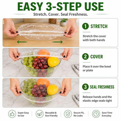 ❄️🥡 100PCS Disposable Stretch Food Covers, Elastic Kitchen Bowl & Plate Lids, Plastic Wrap Alternative for Food Storage & Leftovers Preservation – Buy 1 Get 1 Free, 200PCS Total