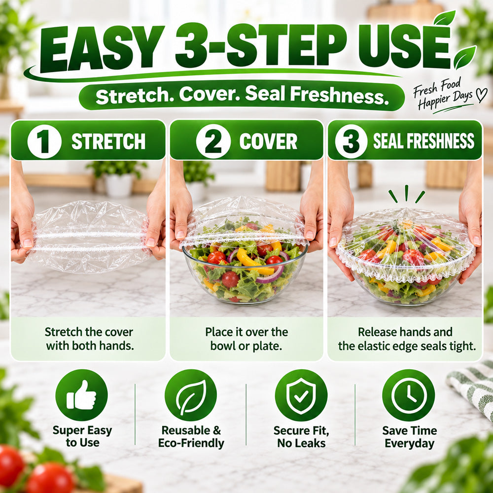 ❄️ 100PCS Disposable Stretch Food Covers🥡 Elastic Kitchen Bowl & Plate Lids, Plastic Wrap Alternative for Food Storage & Leftovers Preservation 🥗
