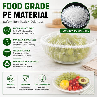 ❄️🥡 100PCS Disposable Stretch Food Covers, Elastic Kitchen Bowl & Plate Lids, Plastic Wrap Alternative for Food Storage & Leftovers Preservation – Buy 1 Get 1 Free, 200PCS Total