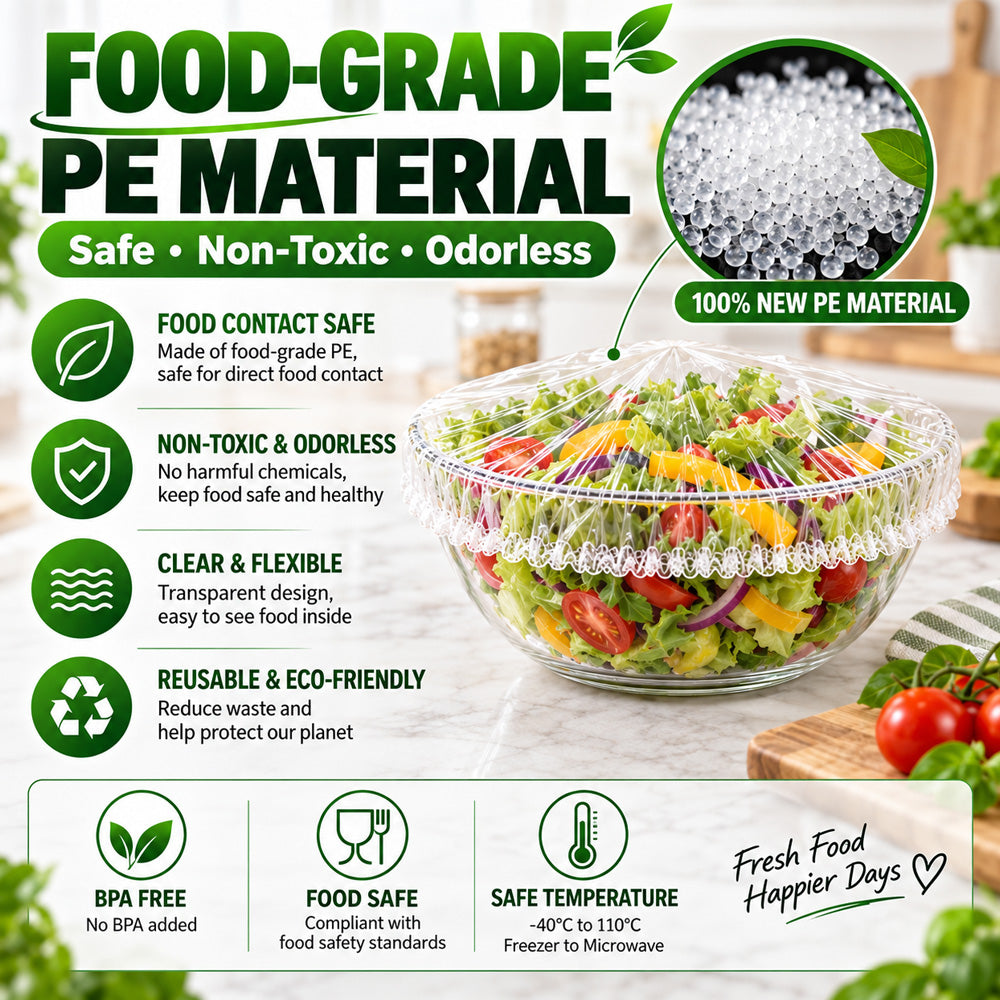 ❄️ 100PCS Disposable Stretch Food Covers🥡 Elastic Kitchen Bowl & Plate Lids, Plastic Wrap Alternative for Food Storage & Leftovers Preservation 🥗