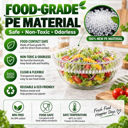 ❄️ 100PCS Disposable Stretch Food Covers🥡 Elastic Kitchen Bowl & Plate Lids, Plastic Wrap Alternative for Food Storage & Leftovers Preservation 🥗