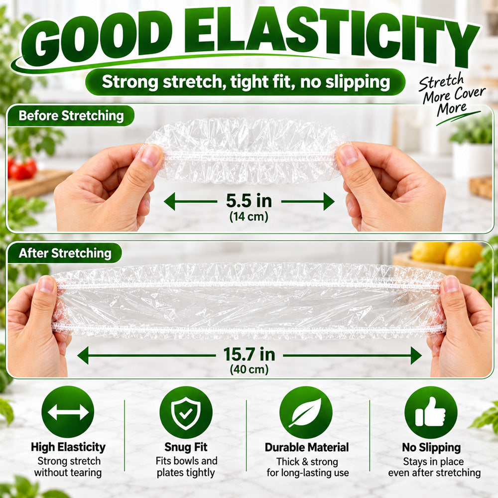 ❄️ 100PCS Disposable Stretch Food Covers🥡 Elastic Kitchen Bowl & Plate Lids, Plastic Wrap Alternative for Food Storage & Leftovers Preservation 🥗