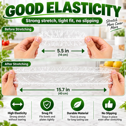 ❄️ 100PCS Disposable Stretch Food Covers🥡 Elastic Kitchen Bowl & Plate Lids, Plastic Wrap Alternative for Food Storage & Leftovers Preservation 🥗