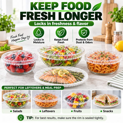 ❄️ 100PCS Disposable Stretch Food Covers🥡 Elastic Kitchen Bowl & Plate Lids, Plastic Wrap Alternative for Food Storage & Leftovers Preservation 🥗