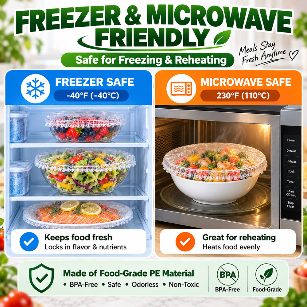❄️ 100PCS Disposable Stretch Food Covers🥡 Elastic Kitchen Bowl & Plate Lids, Plastic Wrap Alternative for Food Storage & Leftovers Preservation 🥗