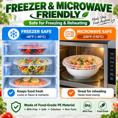 ❄️ 100PCS Disposable Stretch Food Covers🥡 Elastic Kitchen Bowl & Plate Lids, Plastic Wrap Alternative for Food Storage & Leftovers Preservation 🥗