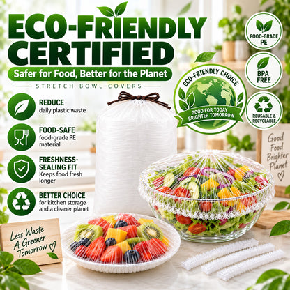 ❄️ 100PCS Disposable Stretch Food Covers🥡 Elastic Kitchen Bowl & Plate Lids, Plastic Wrap Alternative for Food Storage & Leftovers Preservation 🥗