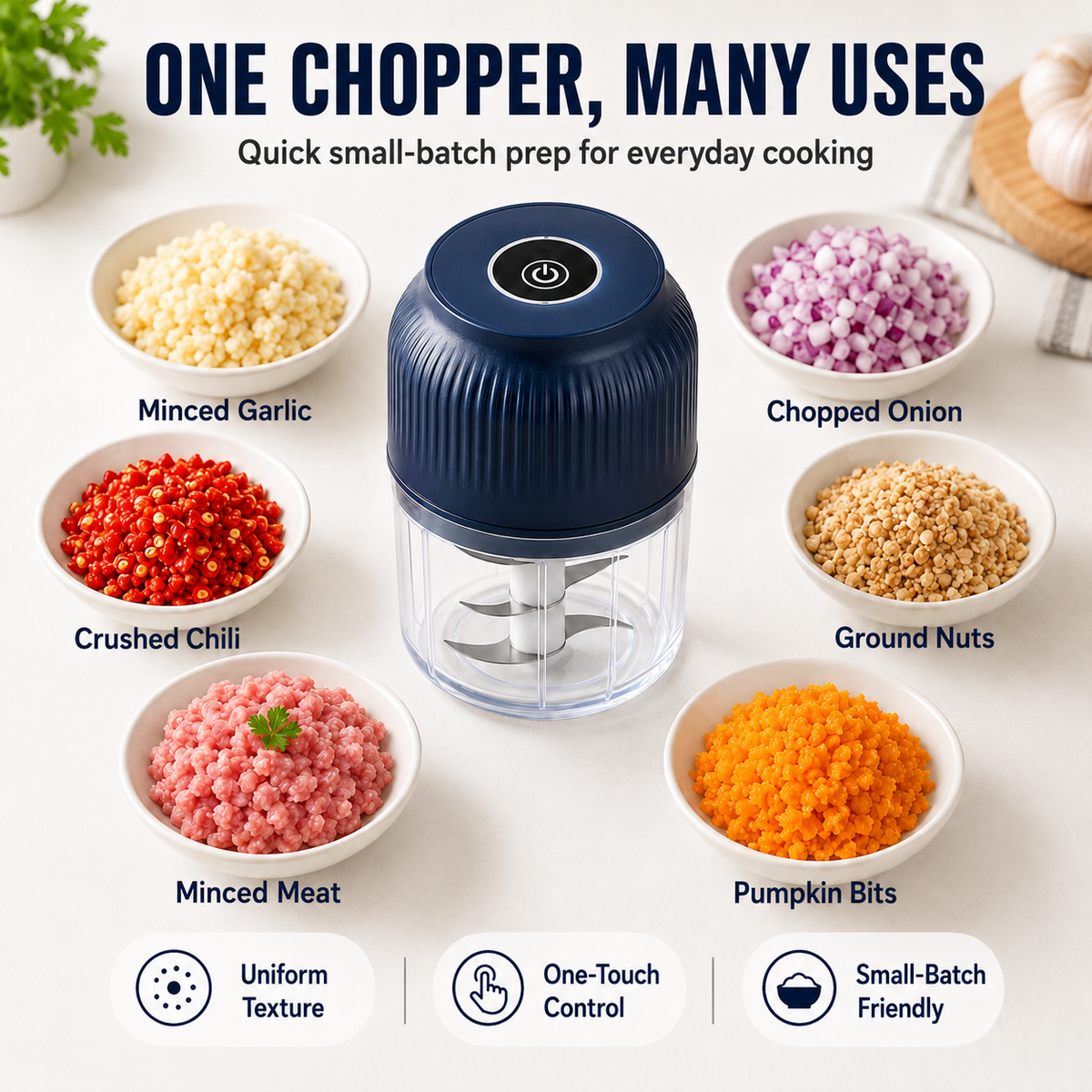 UPSELL🔥 50% OFF! 🔥6-Blade Electric Food Chopper | For Vegetables, Onions, Herbs, Nuts & Meat | Cordless, One-Touch & Easy to Clean | Baby Food Maker, Juicer, Spice Grinder & Meat Grinder